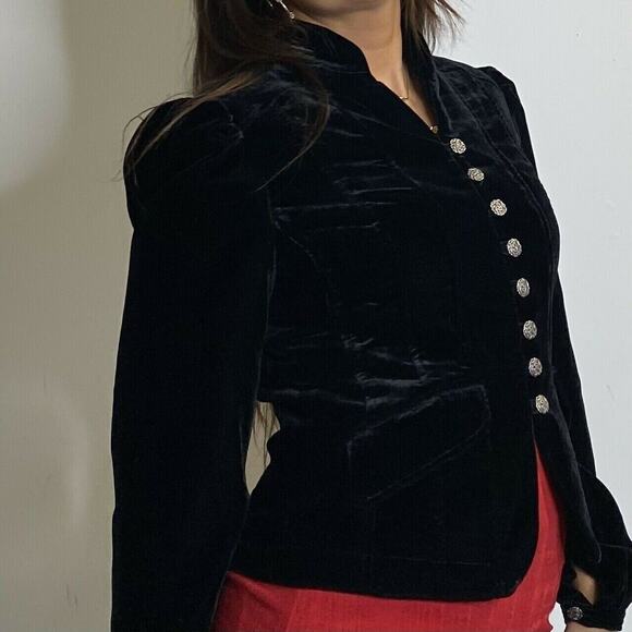 Trevan Women Crop black suede Jacket Blazer long sleeve button front Sz 4 mock - Picture 8 of 9